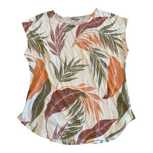 Orvis Leaf Print Short Sleeve Top - Orange, Green, Brown